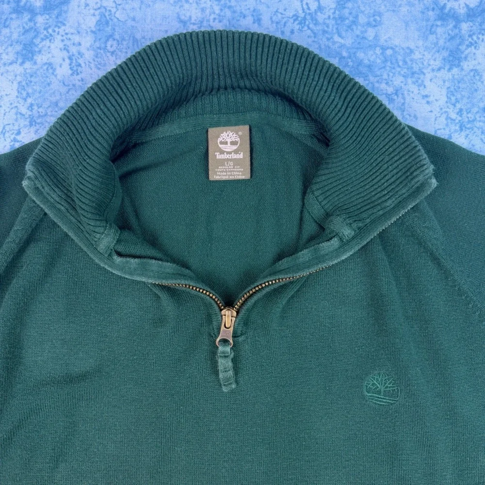 Timberland Mens Cotton Quarter-Zip Pullover Sweater Green 6267J Large
